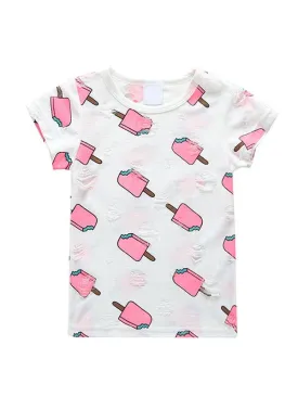 Popsicle Printed Cotton Tee Short-sleeve T-shirt Top for Baby Toddler Grils High Quality