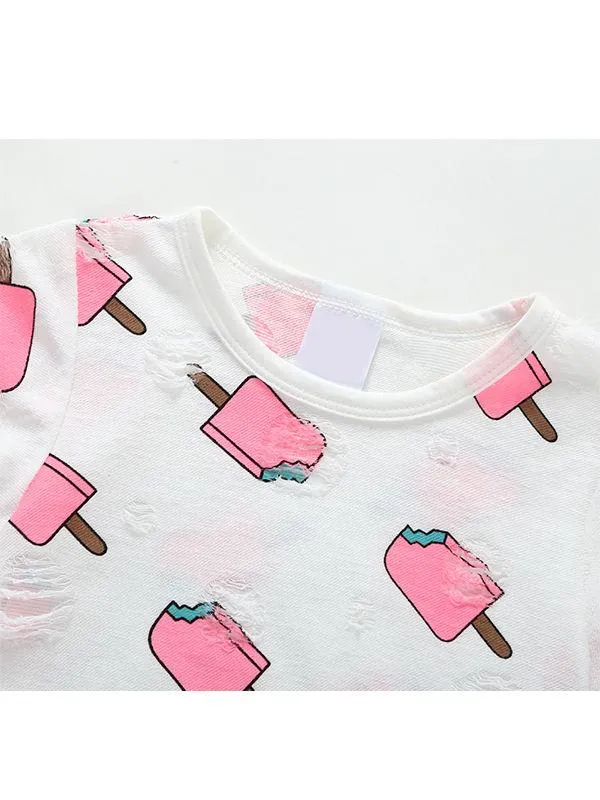 Popsicle Printed Cotton Tee Short-sleeve T-shirt Top for Baby Toddler Grils High Quality