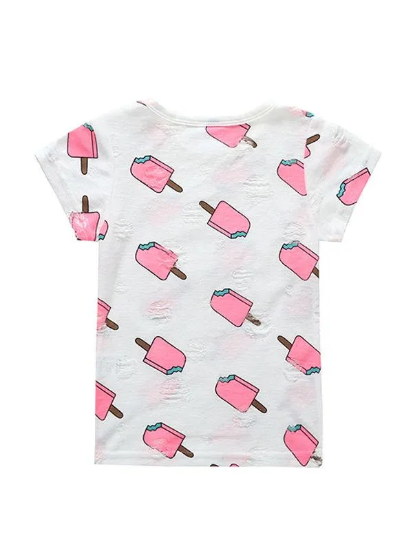 Popsicle Printed Cotton Tee Short-sleeve T-shirt Top for Baby Toddler Grils High Quality