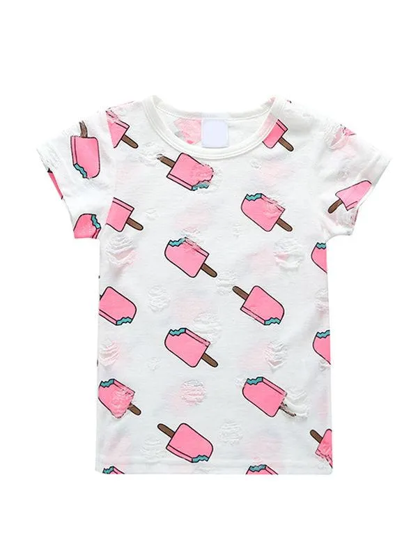 Popsicle Printed Cotton Tee Short-sleeve T-shirt Top for Baby Toddler Grils High Quality