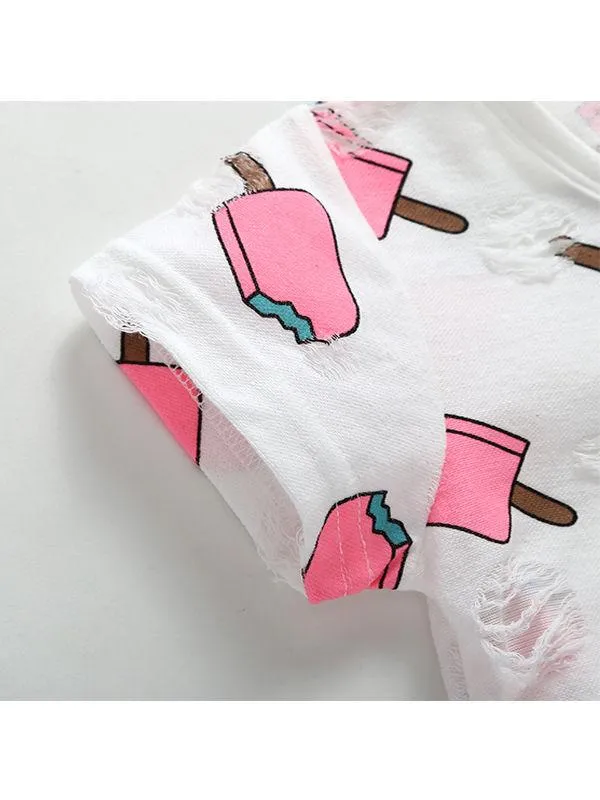 Popsicle Printed Cotton Tee Short-sleeve T-shirt Top for Baby Toddler Grils High Quality