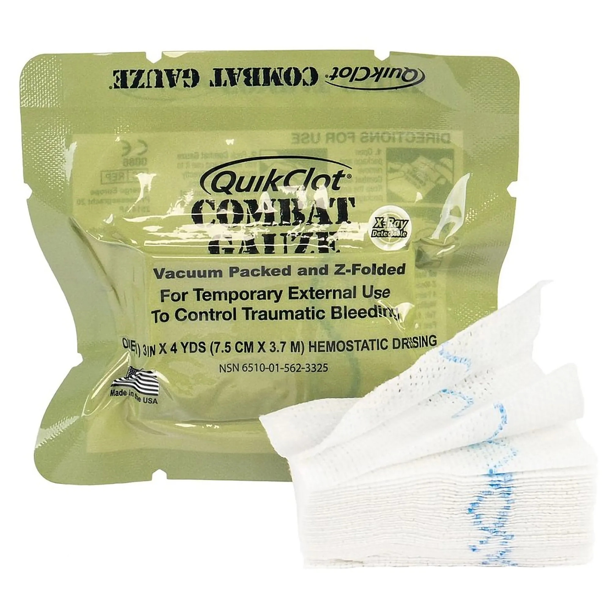 QuikClot® Combat Gauze Hemostatic Dressing, 3 Inch x 4 Yard