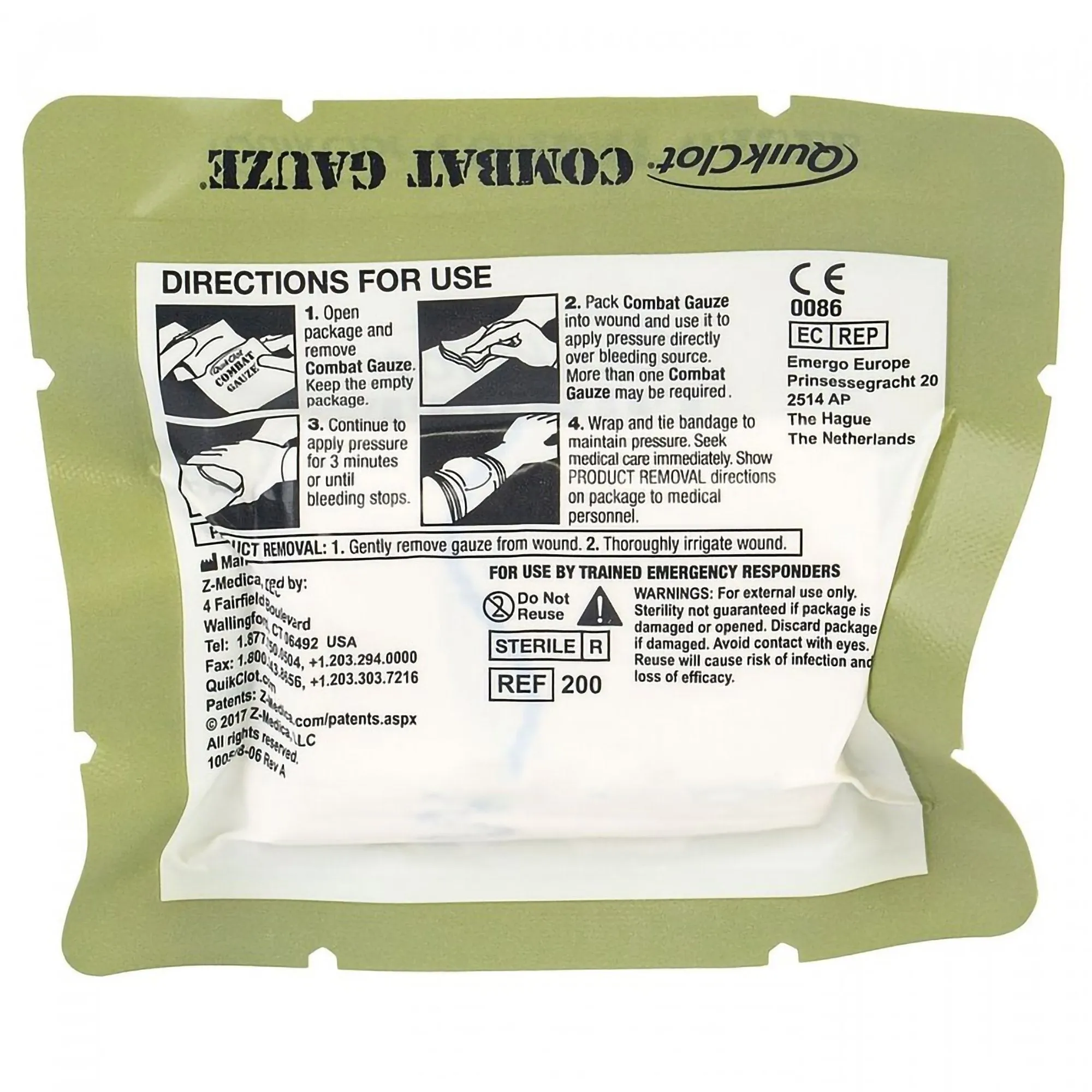 QuikClot® Combat Gauze Hemostatic Dressing, 3 Inch x 4 Yard