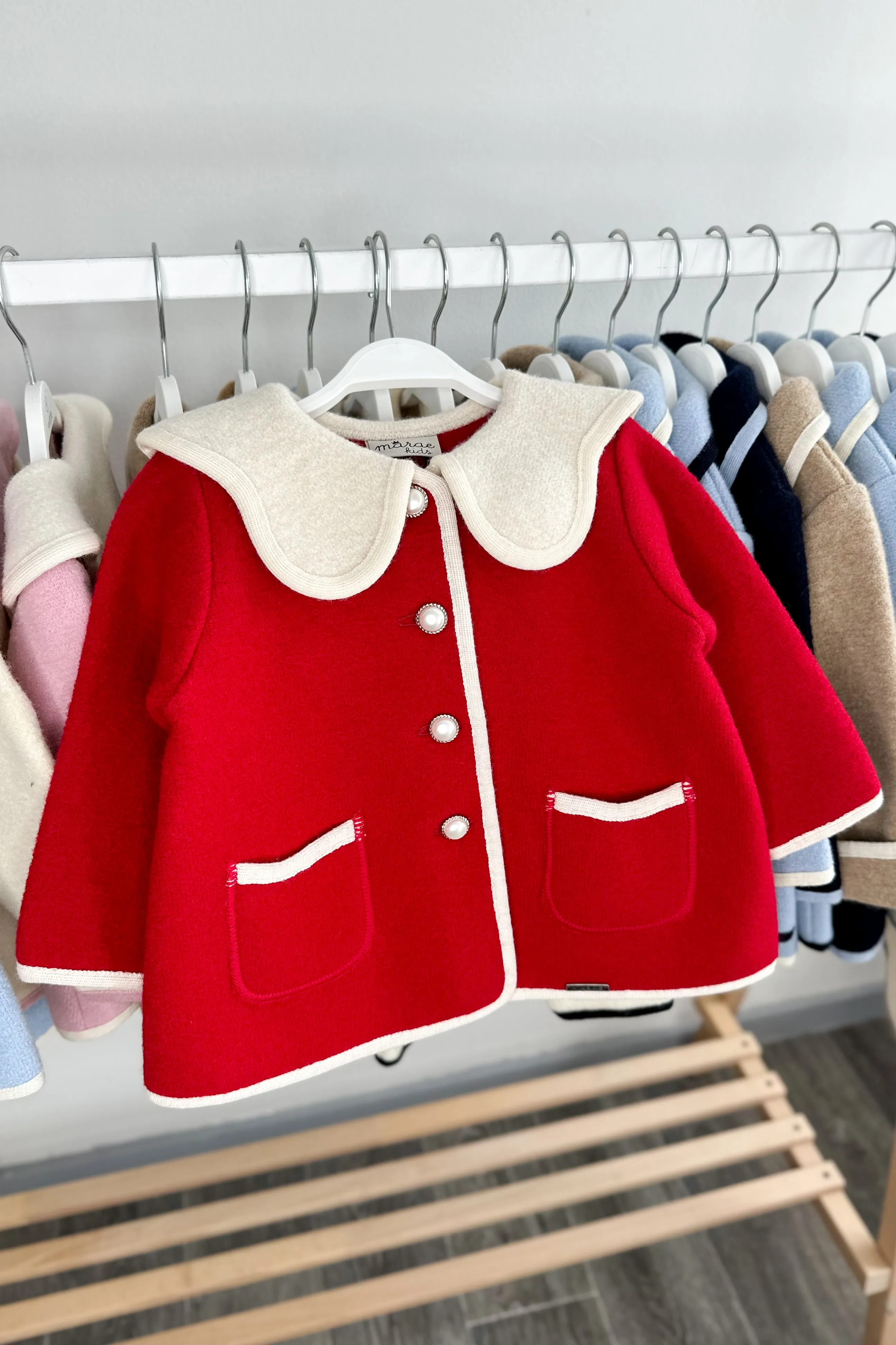 "Eleanor" Red & Ivory Merino Wool Coat