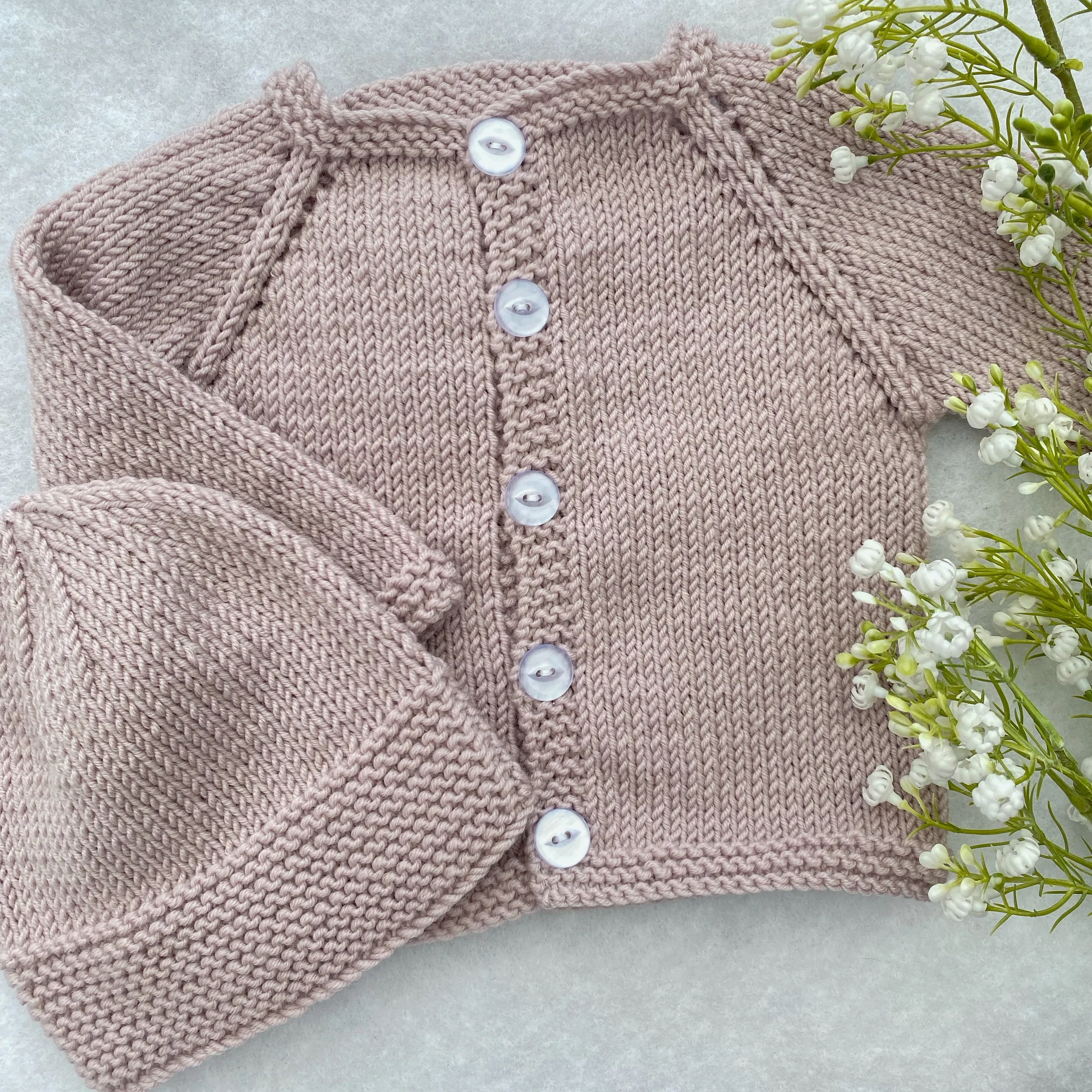 "Parker" eyelet sleeve baby cardigan and beanie set