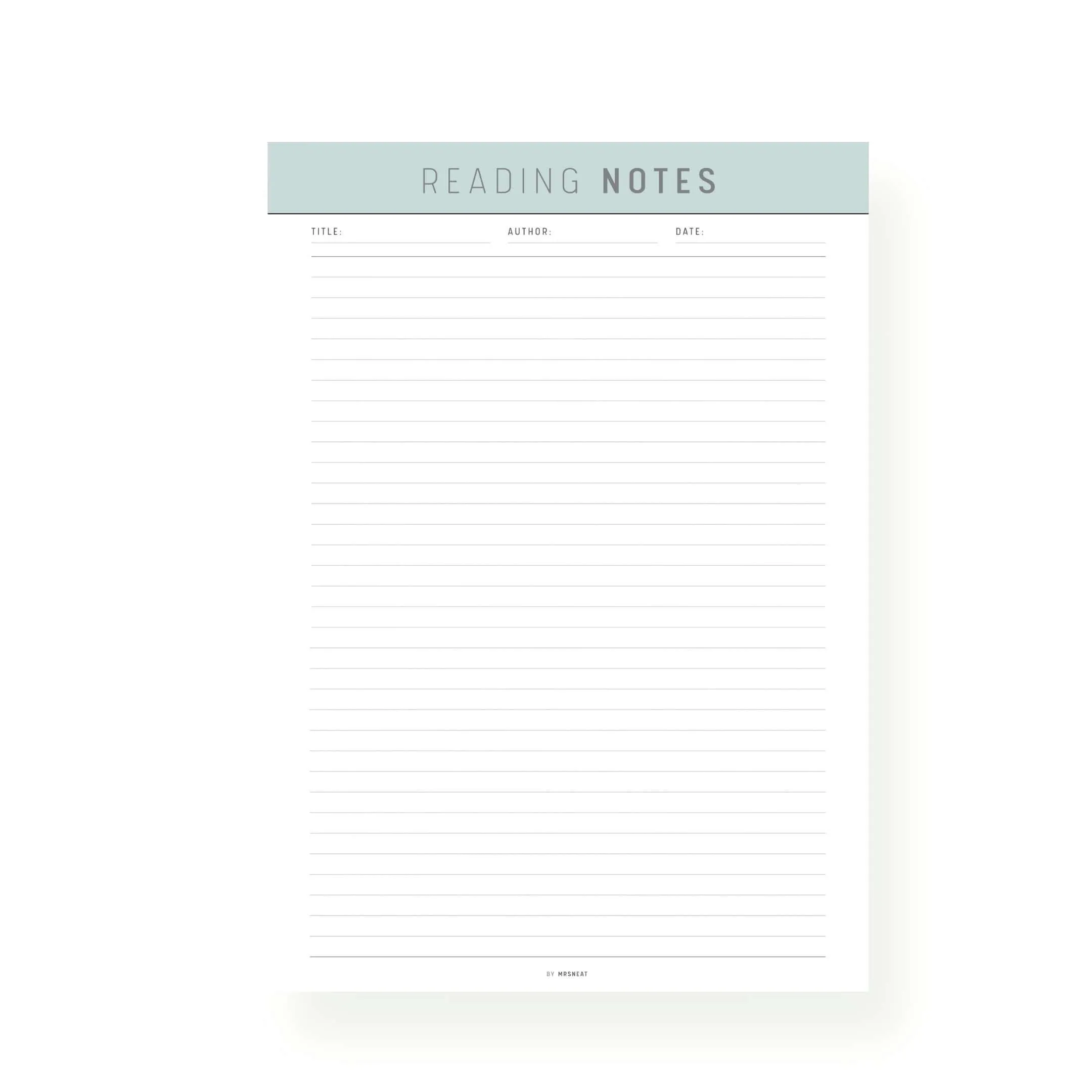 Reading Notes Template Printable - M231