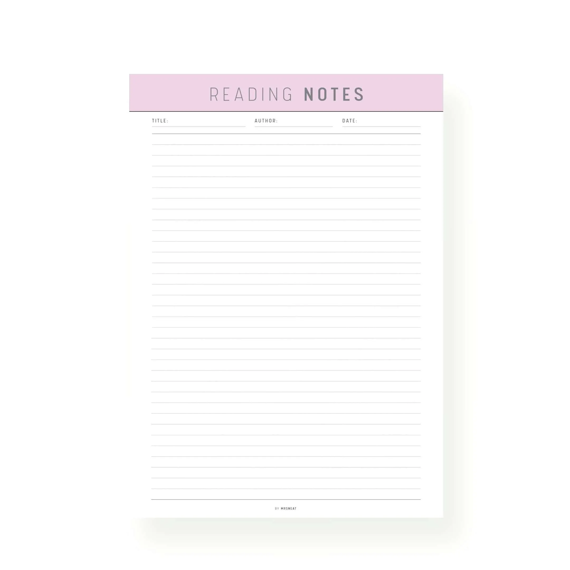 Reading Notes Template Printable - M231