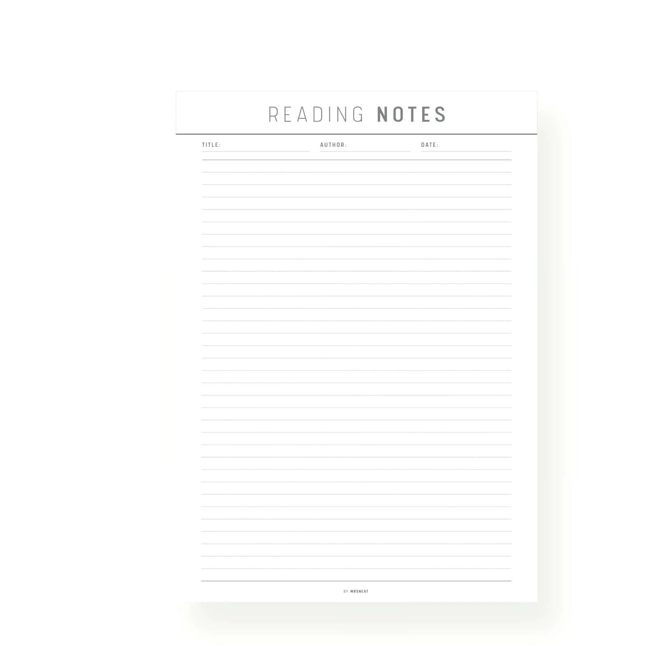 Reading Notes Template Printable - M231