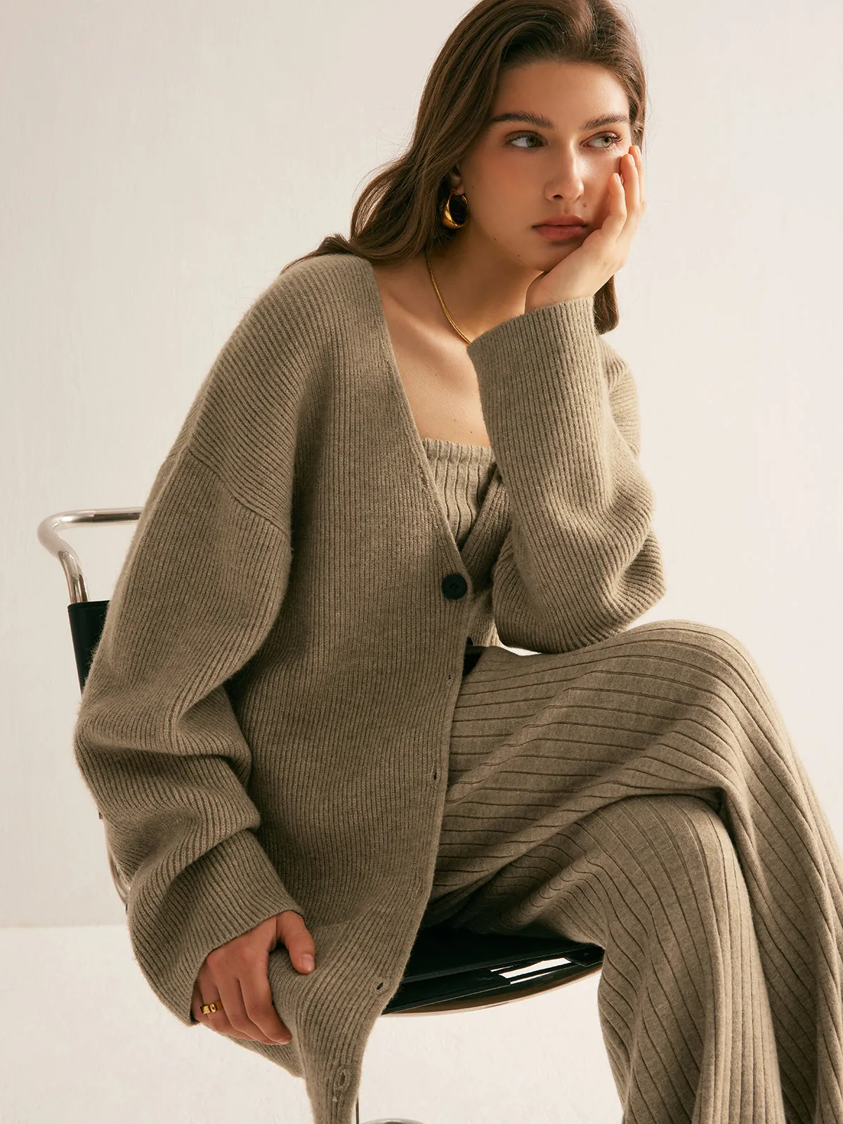 Ribbed Loose Knit Outerwear