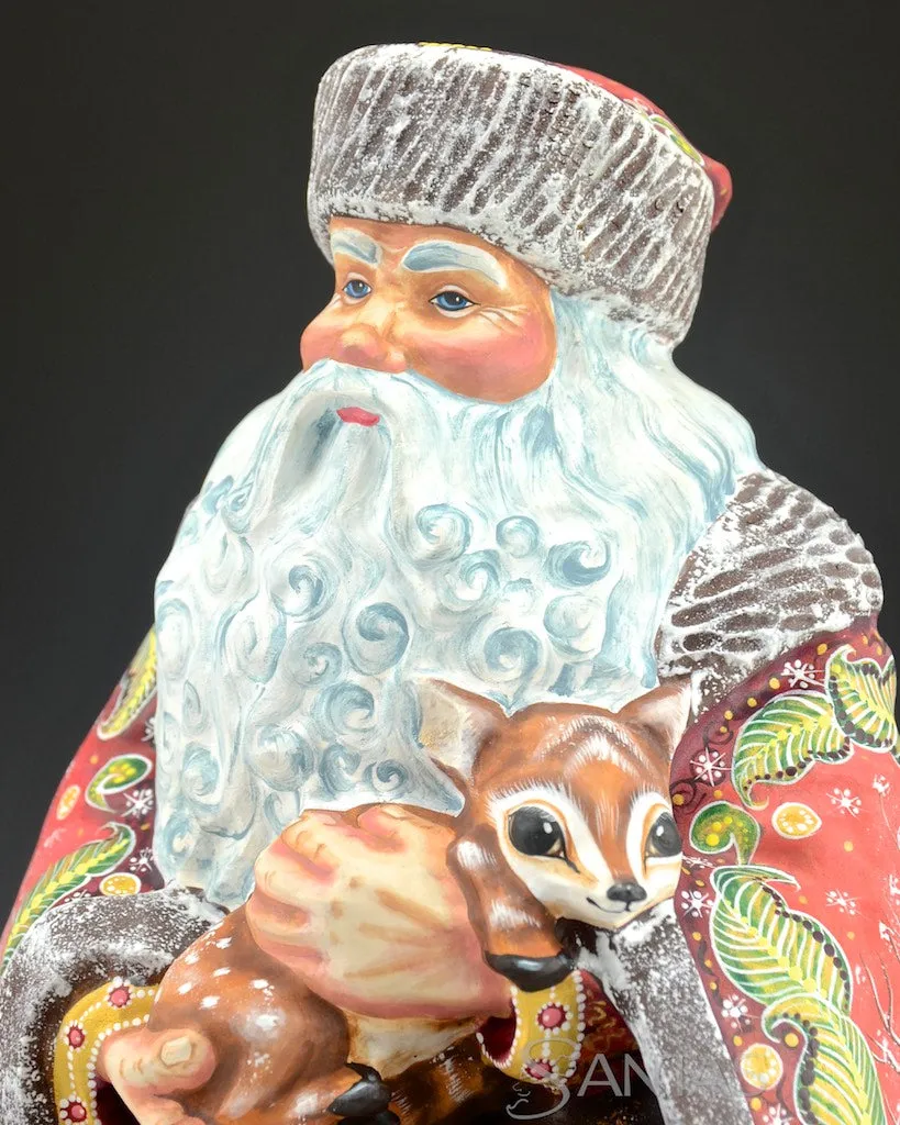 Robed Russian Santa Carving with Animals and Scene