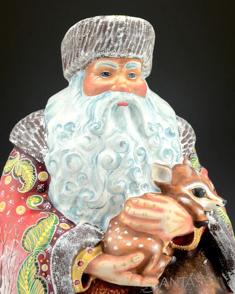 Robed Russian Santa Carving with Animals and Scene