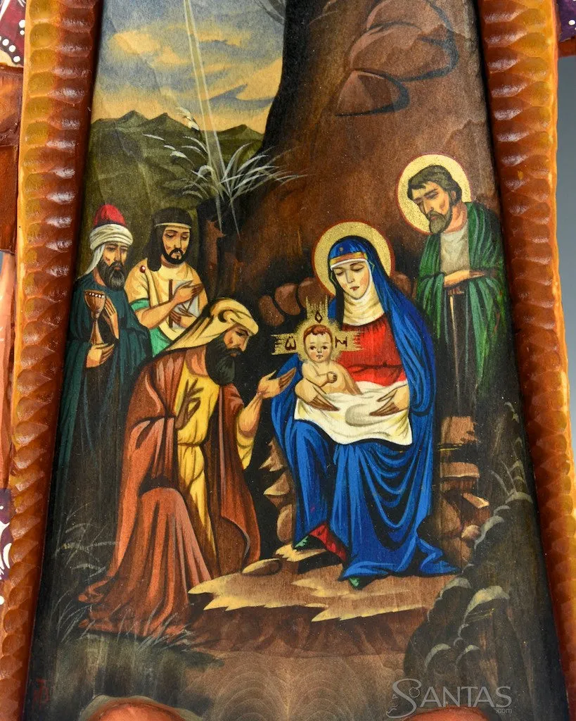 Russian Santa with Holy Family Scene