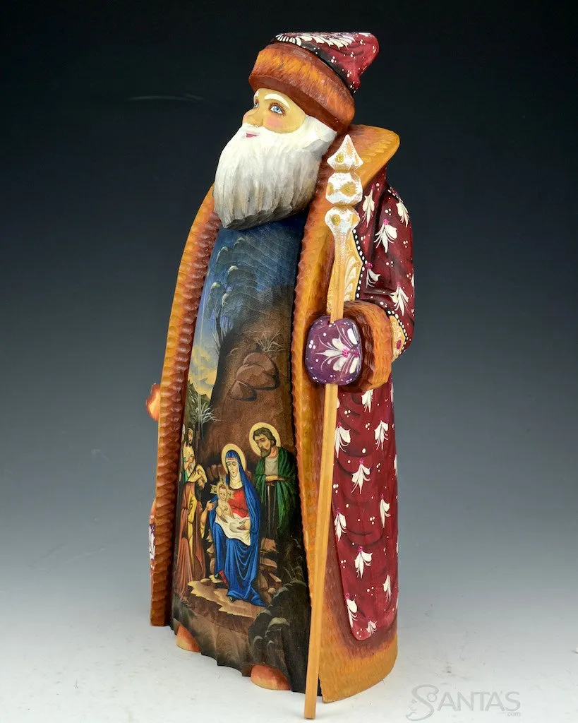 Russian Santa with Holy Family Scene