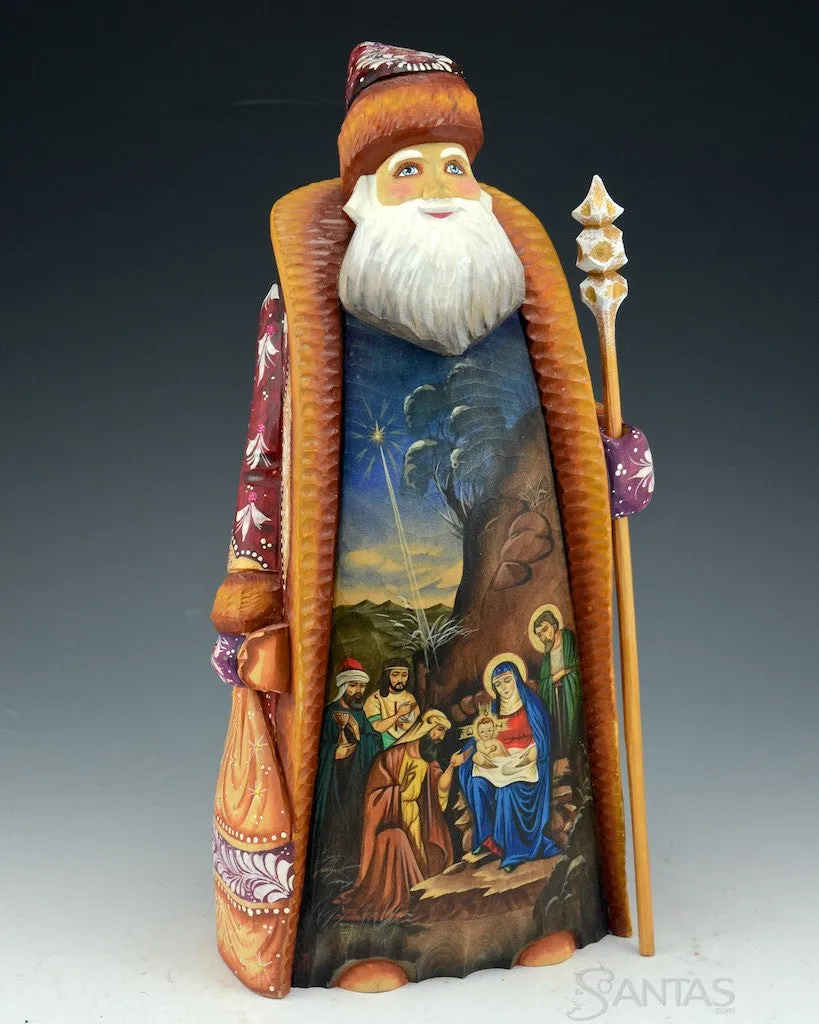 Russian Santa with Holy Family Scene