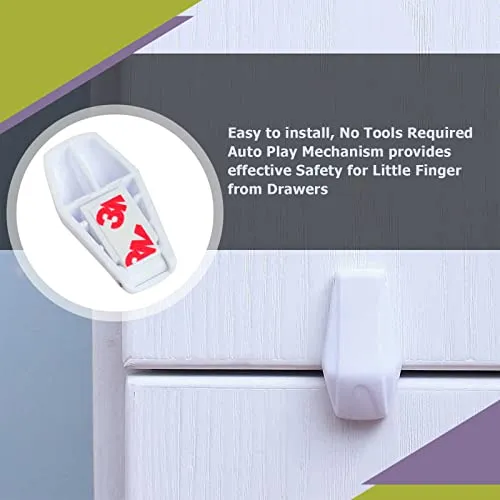 Safe-O-Kid- Drawer Door Guard/Lock- White (Pack of 8)