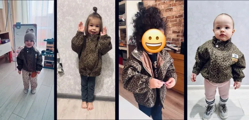 Spring Fall Children's Casual Long-sleeved Jacket Boys Leopard Print Jacket Girls Short Denim Coat