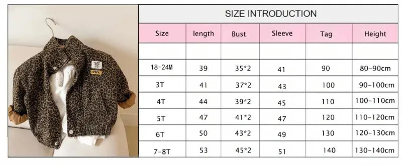 Spring Fall Children's Casual Long-sleeved Jacket Boys Leopard Print Jacket Girls Short Denim Coat