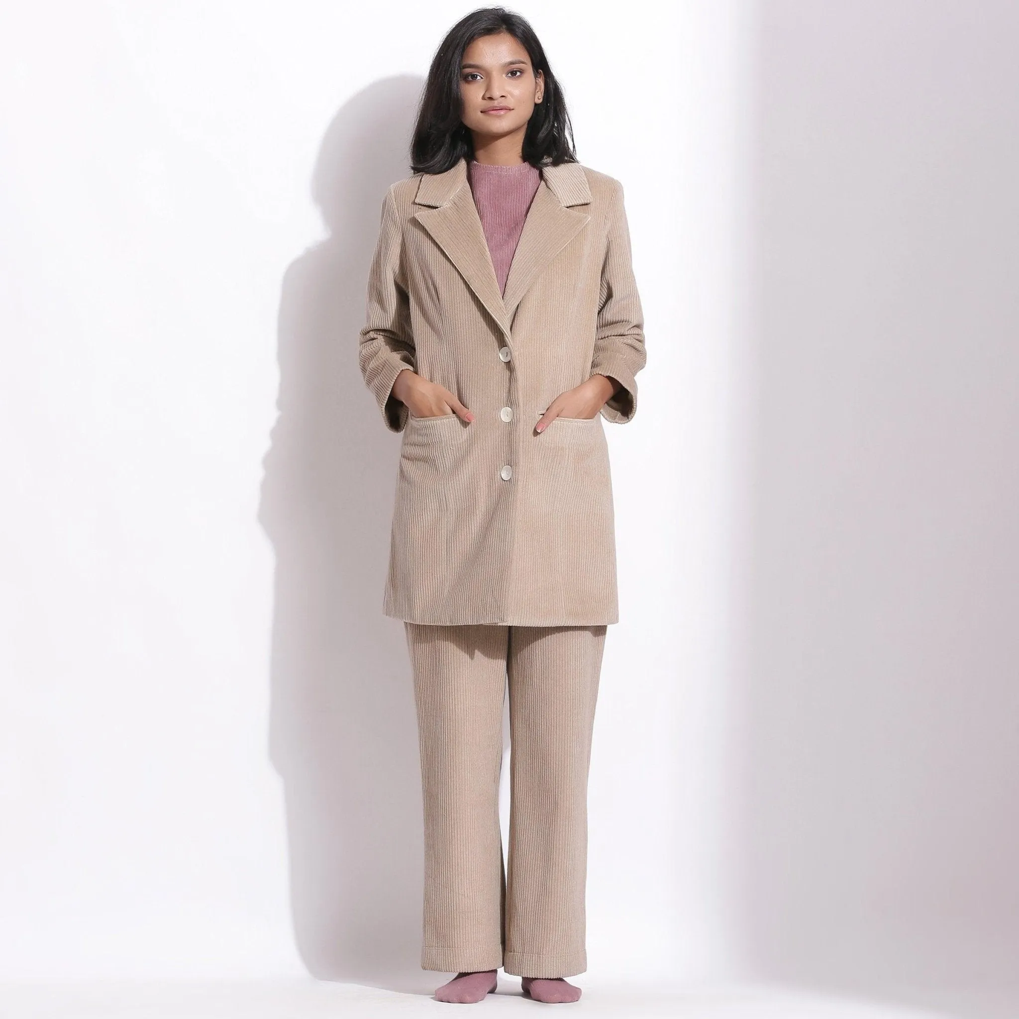 Taupe Beige Warm Cotton Corduroy Single-Breasted Coat