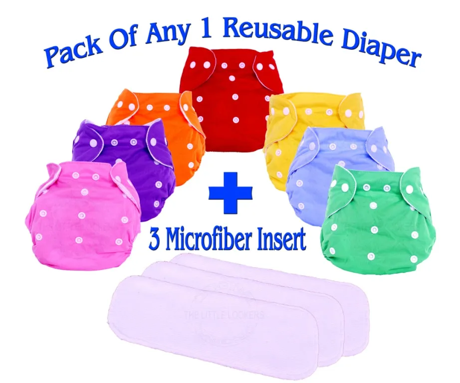 THE LITTLE LOOKERS Adjustable Cotton Pocket Diapers & Reusable Baby Washable Cloth Diaper Nappies with Wet-Free Inserts for Babies/Infants/Toddlers |Age 0 to 2 Years