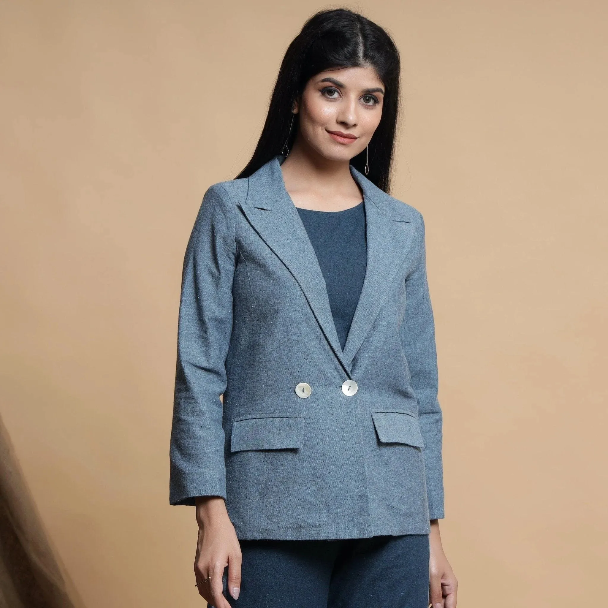 Turkish Blue Yarn Dyed Cotton Princess Line Blazer