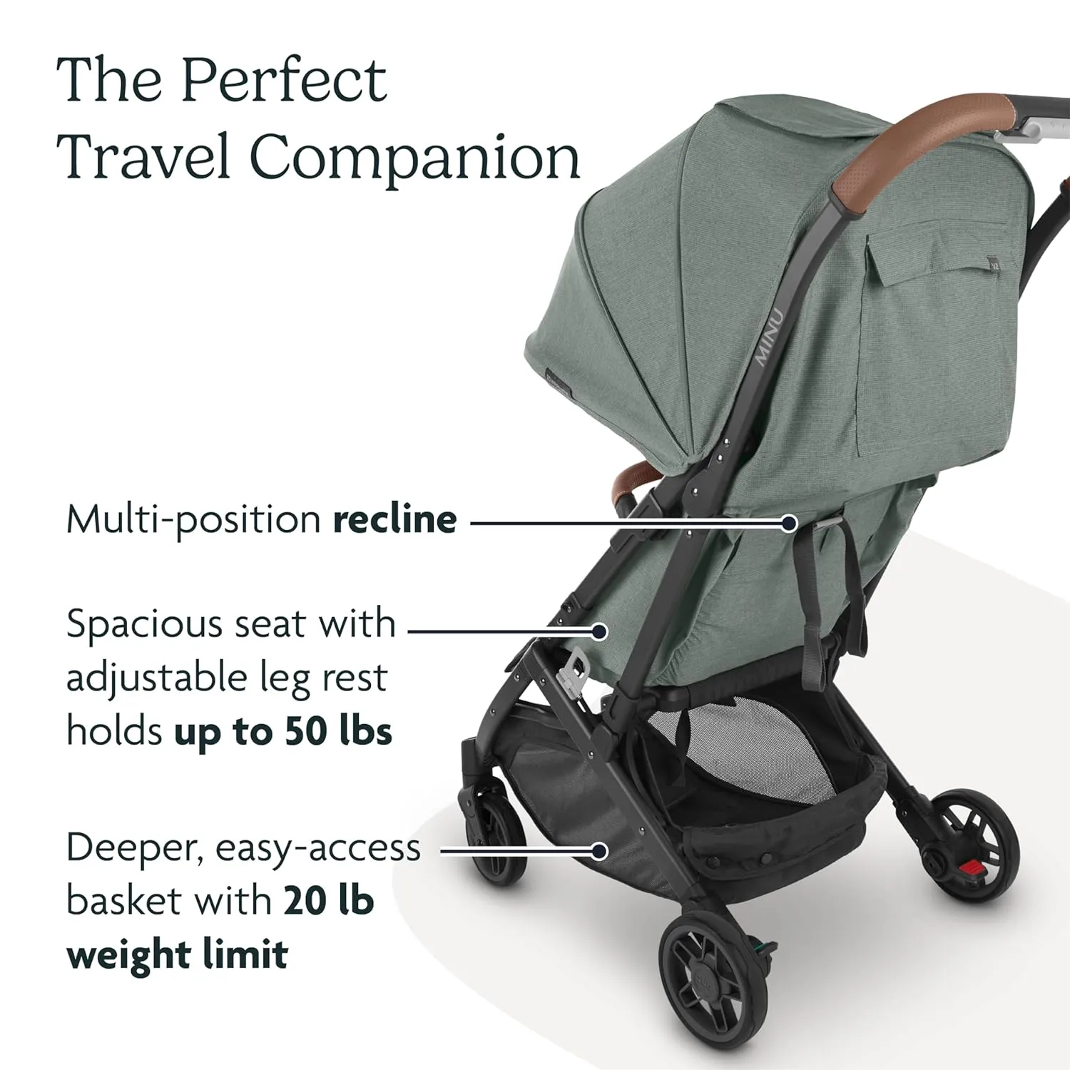 UPPAbaby MINU V2 Compact Stroller - Gwen (Green Melange / Carbon / Saddle Leather)