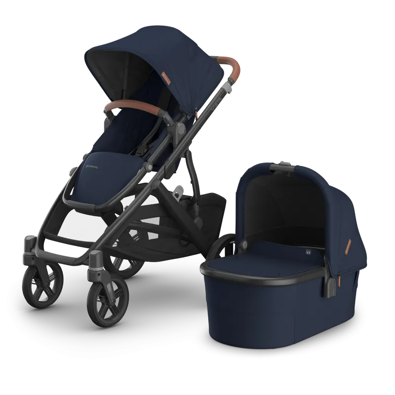 UPPAbaby Vista V3 Stroller & Bassinet Bundle - Noa (Navy / Carbon Frame / Saddle Leather)