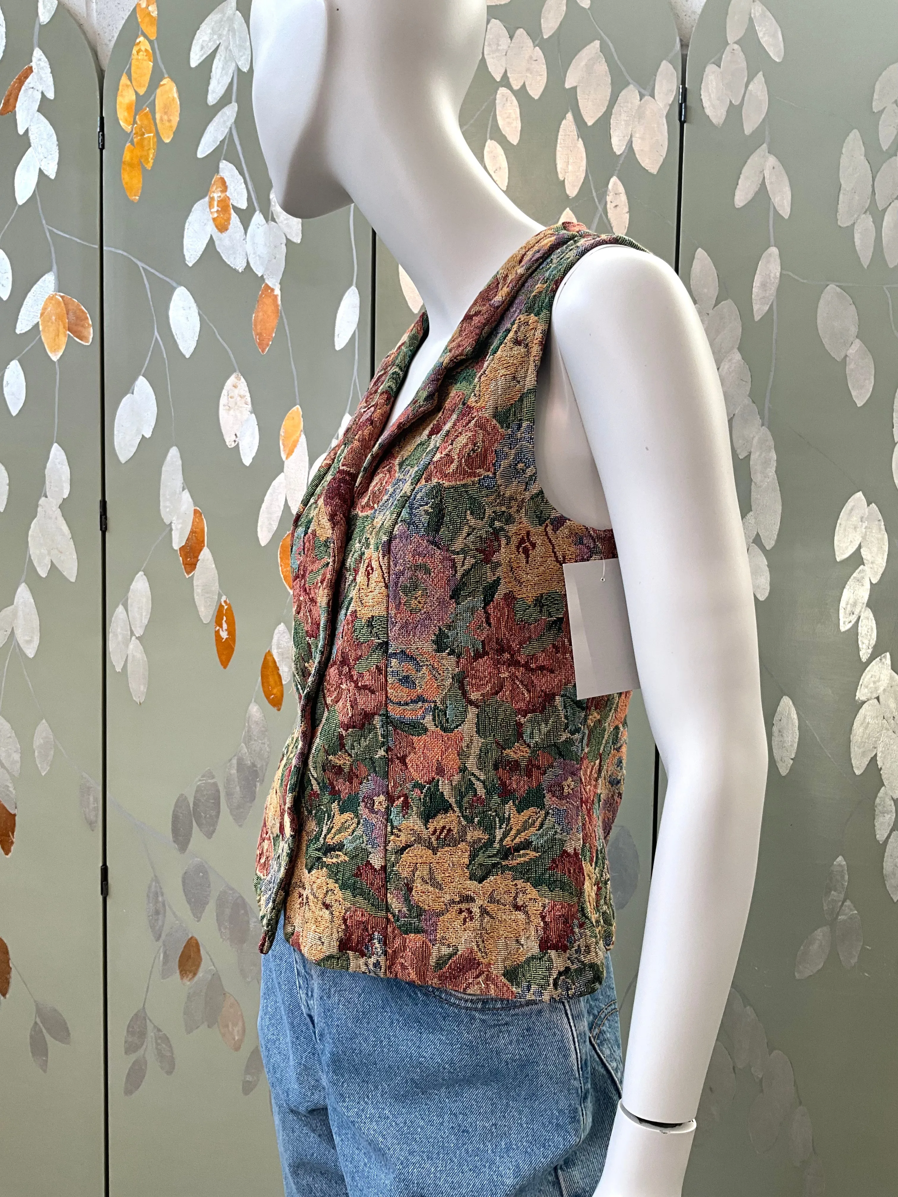 Vintage 1990s Floral Tapestry Waistcoat, Small