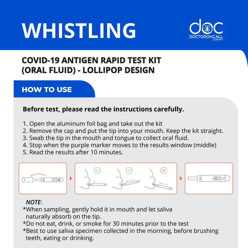 Whistling COVID-19 Home Rapid Antigen Kit (RTK) Lollipop Design (EXP: 26/11/23)